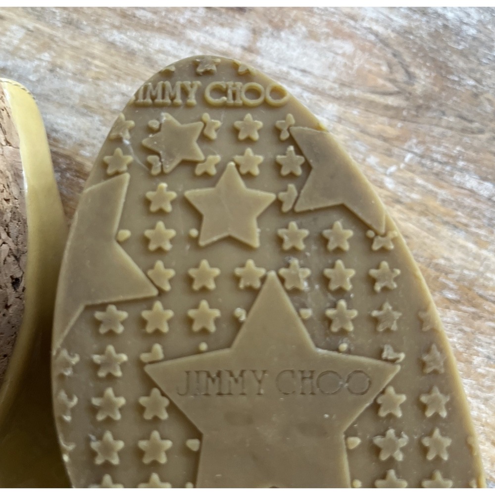 Jimmy Choo Praise Cork Patent Leather Yellow Platform Slingback Wedge S 38.5 - Picture 10 of 14